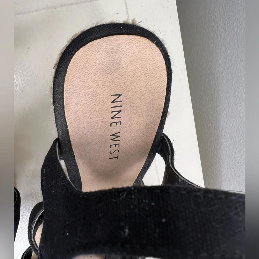 Nine West MAXIE3Y Black Canvas Espadrille Wedge Sandals